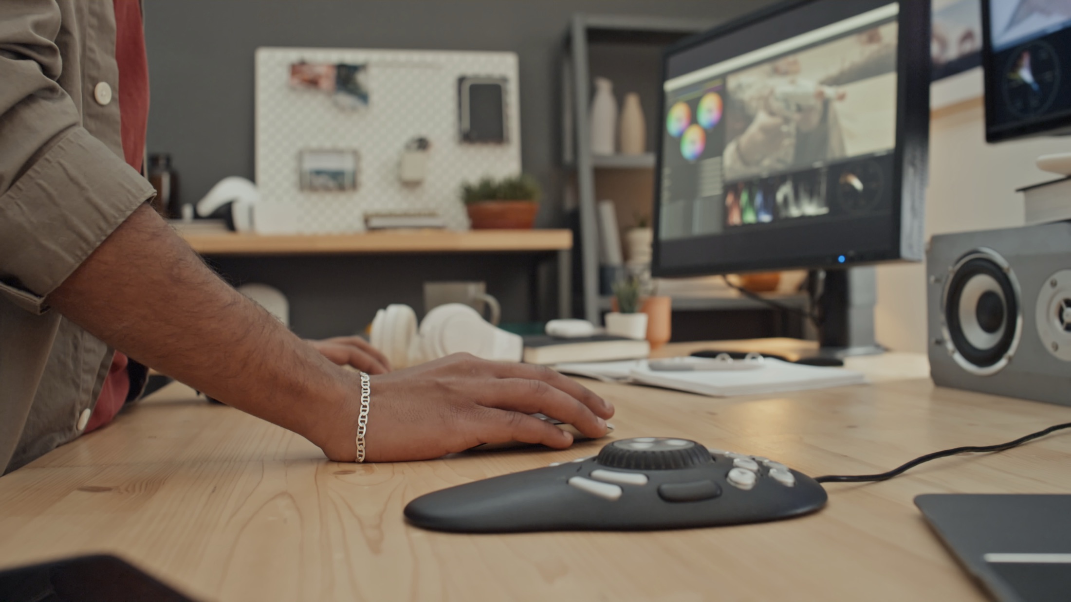 Video editor shaping footage during post-production